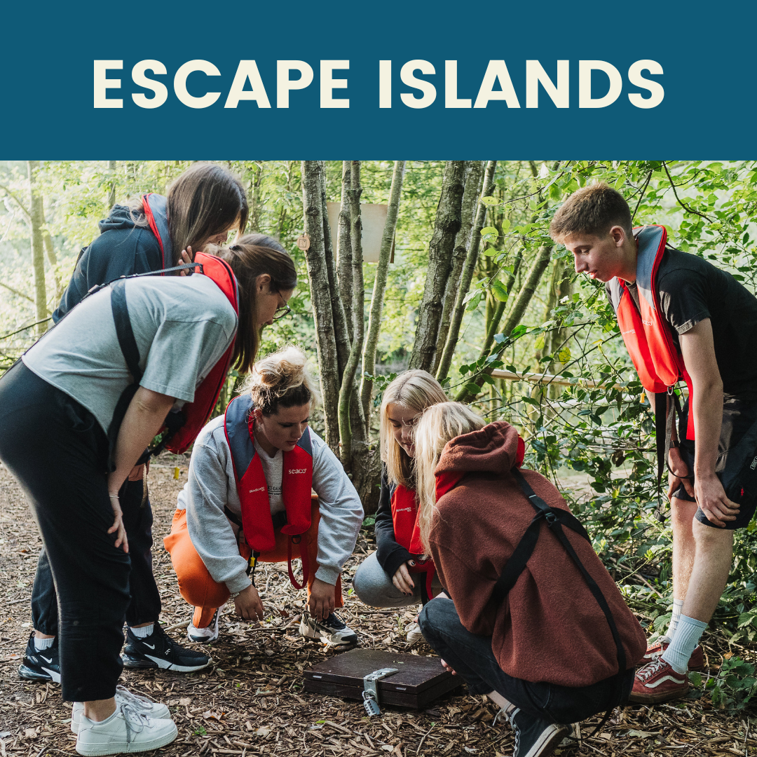 Young adults gathered around a puzzle